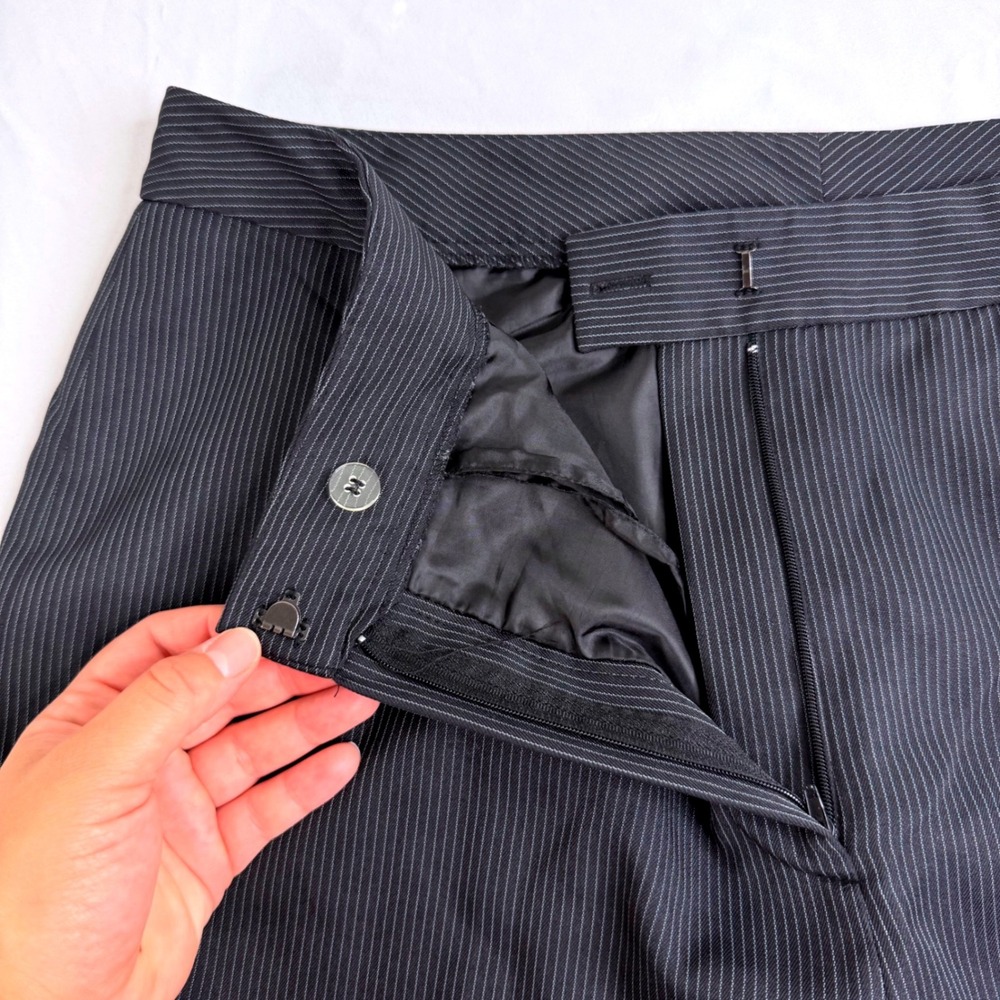 Le Suit Womens Black Pinstripe Straight Leg Dress Pants Workwear Size 14